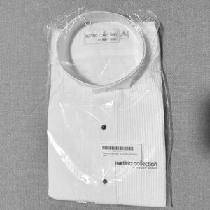 NWT Martino Collection White Pleated Wing Dress Shirt Formal, Medium 34/35
